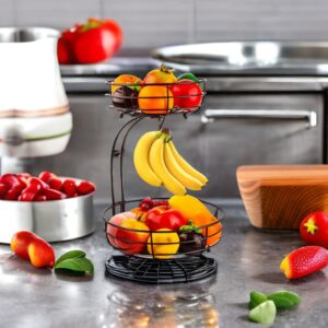 Countertop Fruit Basket with Banana Hanger – Black Iron